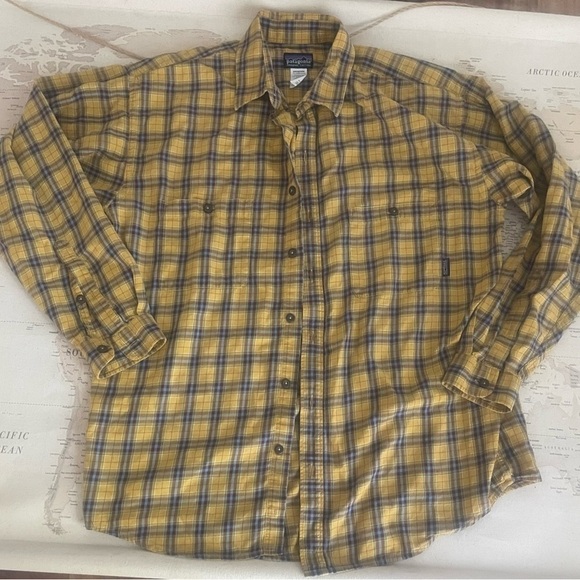 Patagonia Other - Patagonia Organic Cotton Button Up Long Sleeve Plaid Shirt Yellow Blue Size L